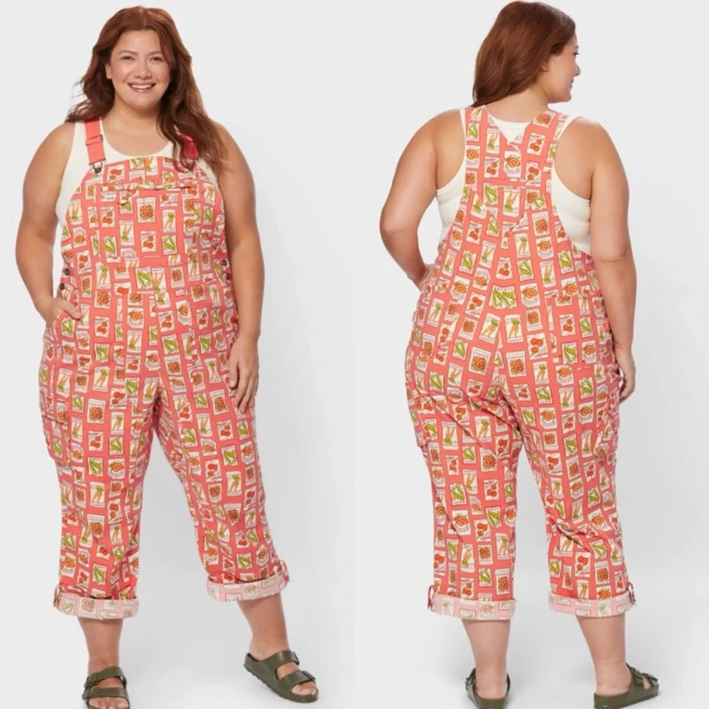 NWT Duluth 3X x31L Heirloom Gardening Bib Overalls Coral Seed Packets Garden - Picture 9 of 9